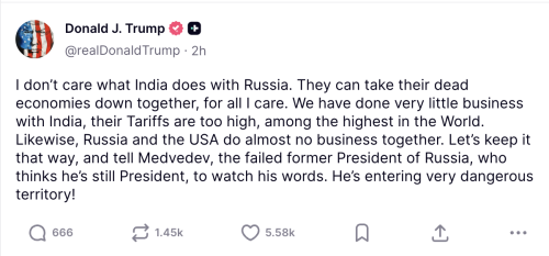 Трамп відповів на погрози Медведєва: Він ступає на небезпечну територію - INFBusiness