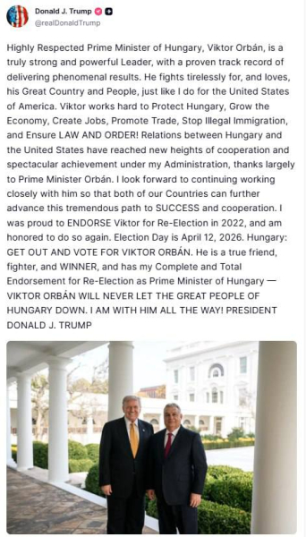 Трамп втрутився у вибори в Угорщині: публічно закликав голосувати за Орбана - INFBusiness