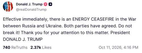 Між Росією та Україною почало діяти енергетичне перемирʼя, - Трамп - INFBusiness